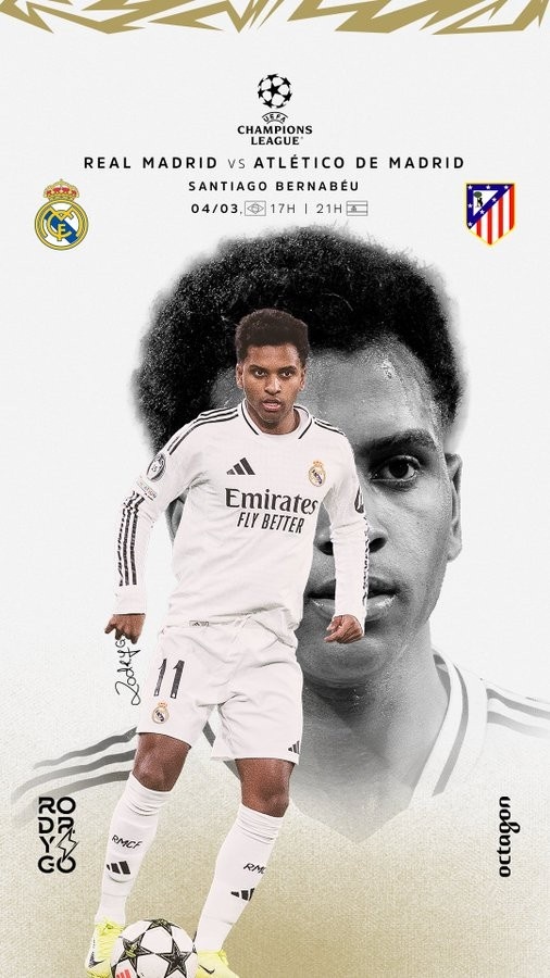 歐冠馬德里德比！羅德里戈曬個(gè)人海報(bào)：伯納烏見，HALA MADRID