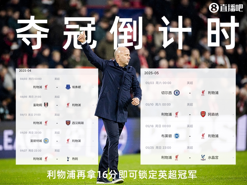 奪冠倒計時？槍手三場不勝落后榜首15分，利物浦再拿16分即可奪冠