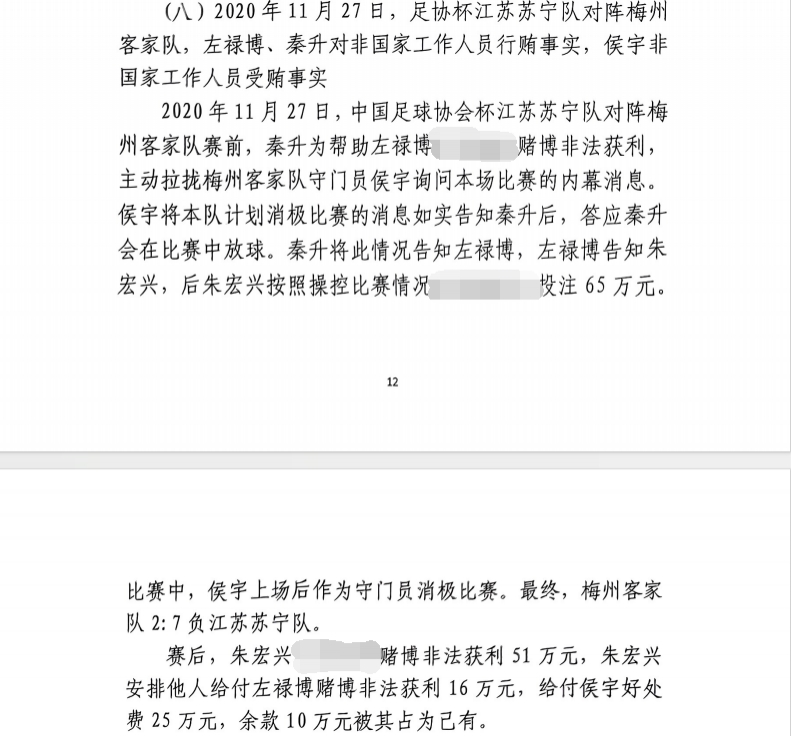 網(wǎng)傳判決書：足協(xié)杯梅州2-7江蘇，梅州門將侯宇收25萬消極比賽