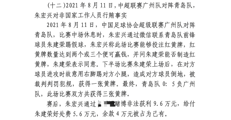 網(wǎng)傳判決書：青島球員朱建榮故意踢對方小腿，染黃收5.6萬好處費
