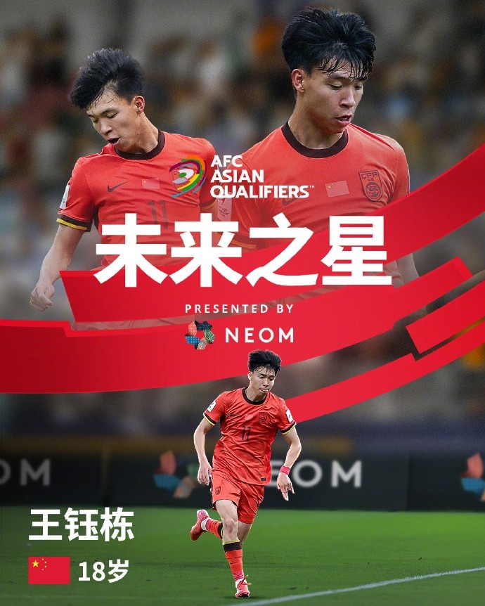 亞洲杯官方社媒發(fā)布王鈺棟個人海報：青年軍的旗幟，飄揚(yáng)在前哨